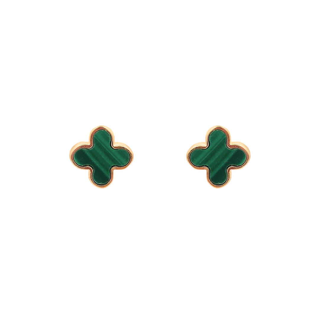 9k Yellow Gold Malachite Clover Stud Earrings