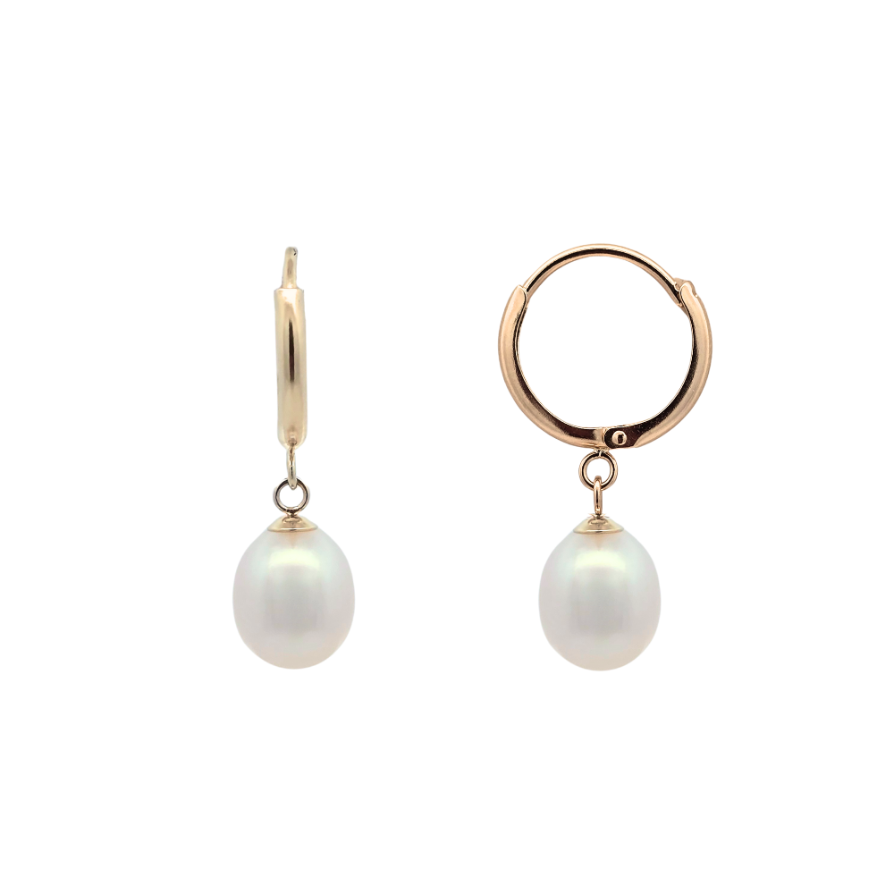 10ct Yellow Gold Pearl Huggie Earrings