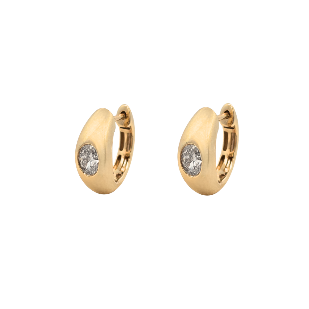 9k Yellow Gold Oval Lab Diamond Wide Hoop Earrings