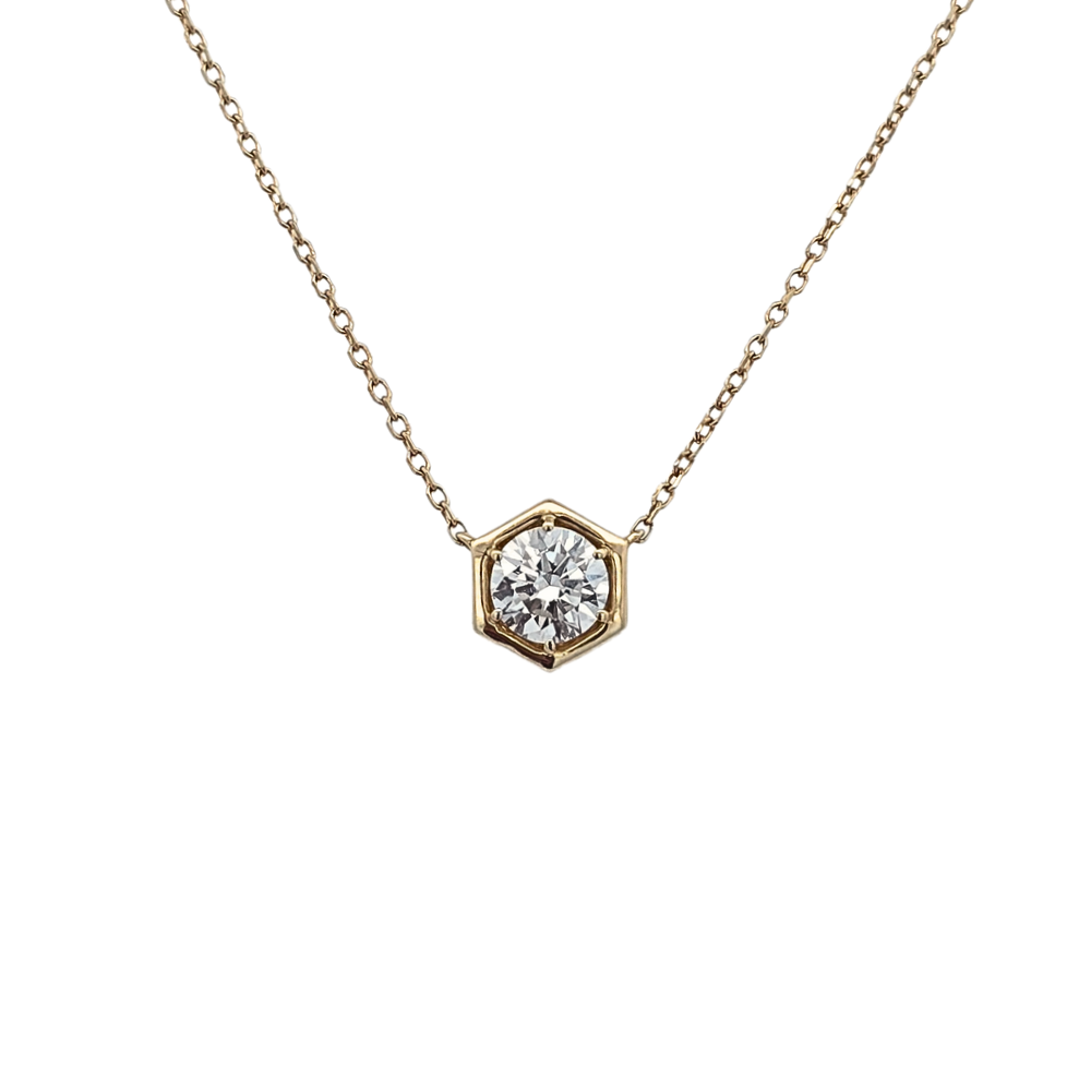 9k Yellow Gold Lab Diamond Hex Necklace