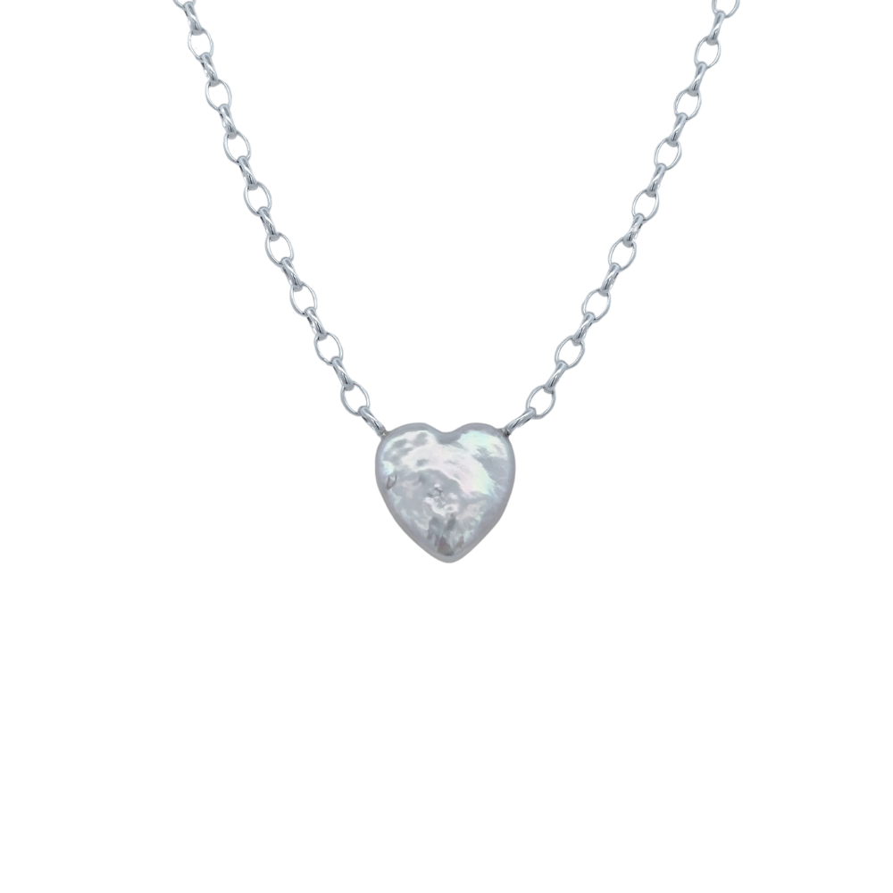 Sterling Silver Heart Shaped Pearl Necklace