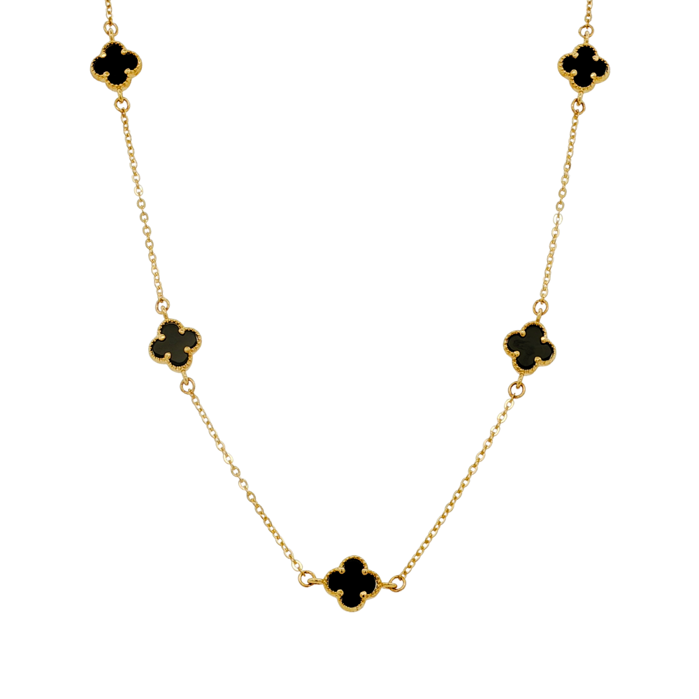 9k Yellow Gold Onyx Clover Necklace