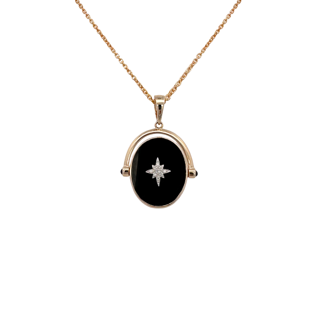 9k Yellow Gold Double Sided Onyx Spinner Pendant
