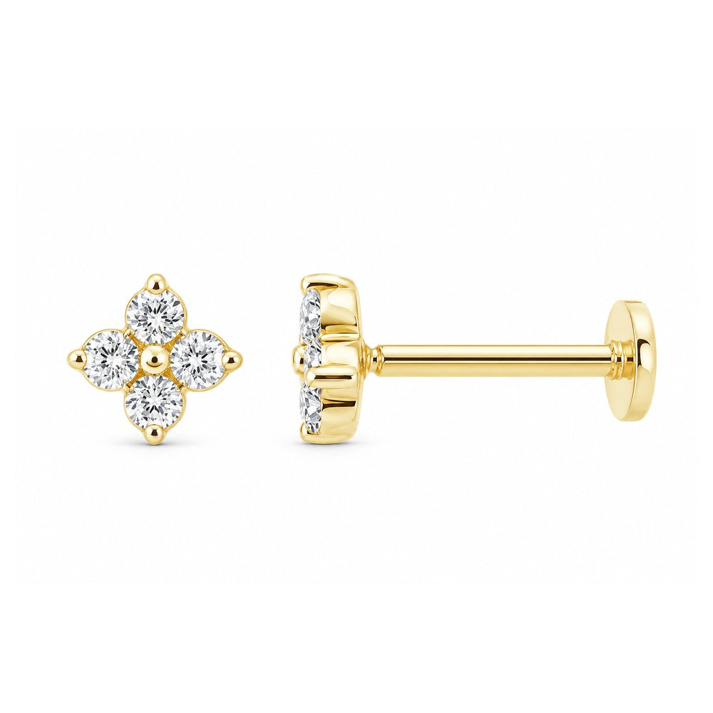 9k Yellow Gold Flower 0.03ct Lab Diamond Flat Back Stud