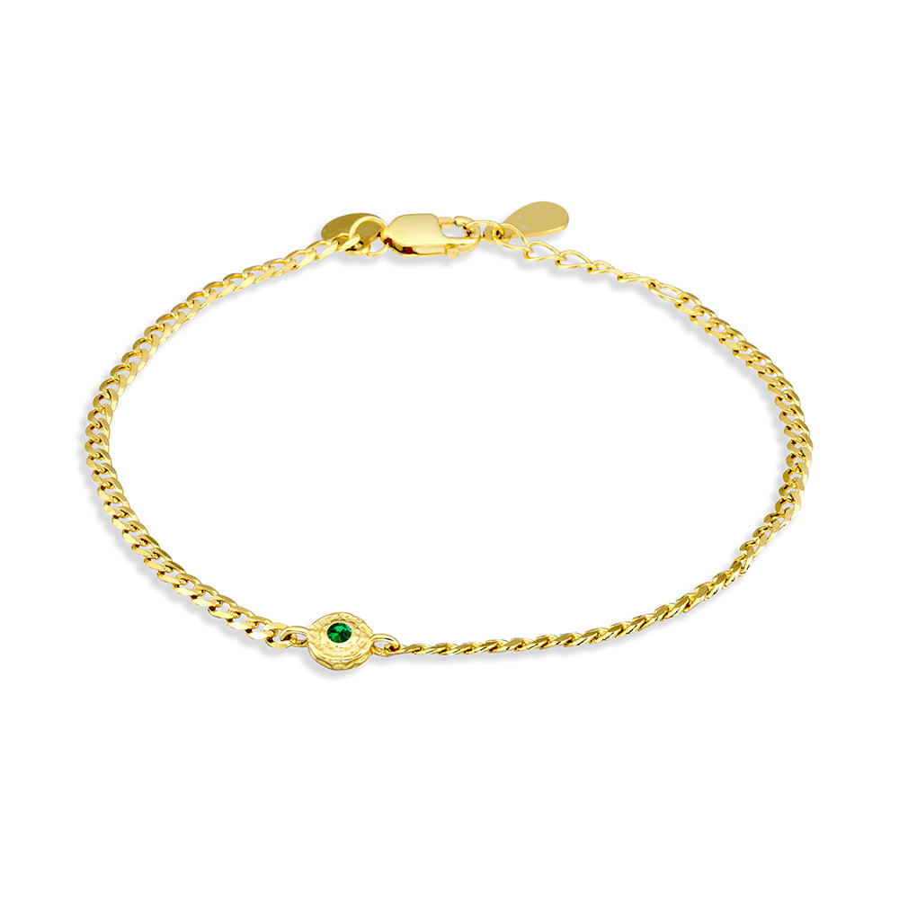Gold Plated Hammered Circle Emerald CZ Bracelet