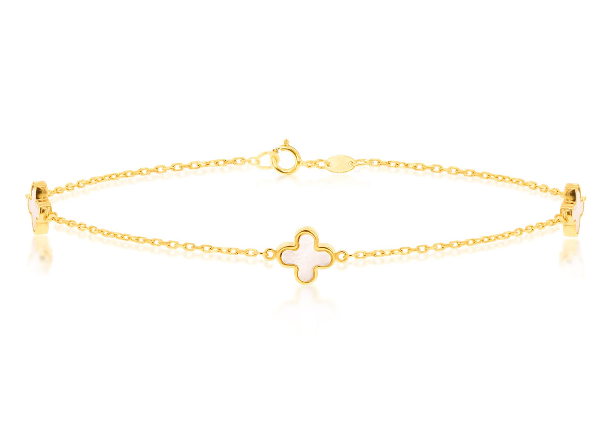 9k Yellow Gold Mother of Pearl Clover Bracelet
