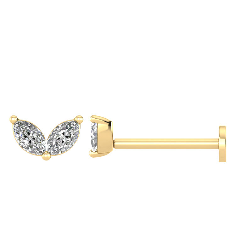 9k Yellow Gold Marquise Duo Lab Diamond Flat Back Stud
