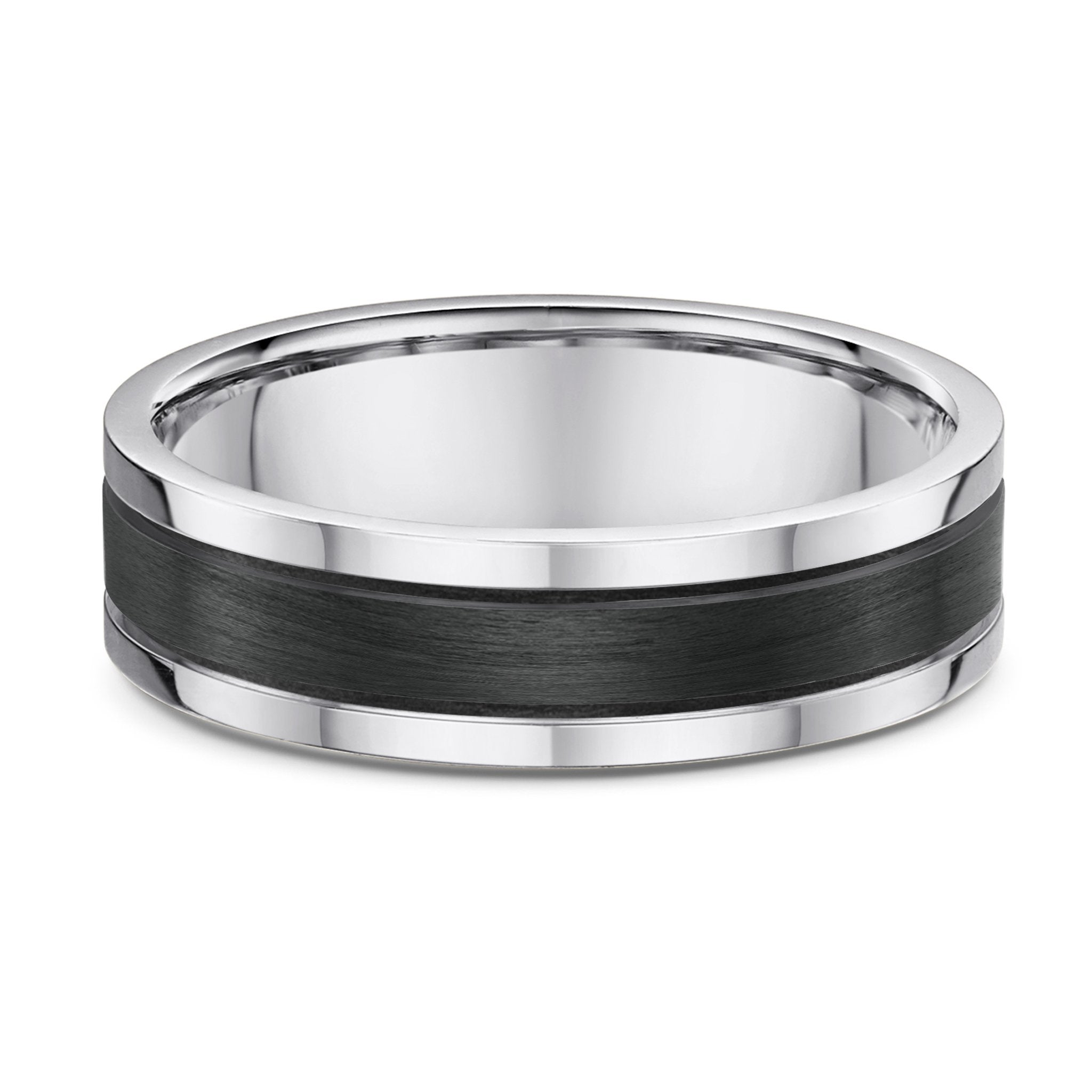 9k White Gold & Black Carbon Fibre Wedding Ring