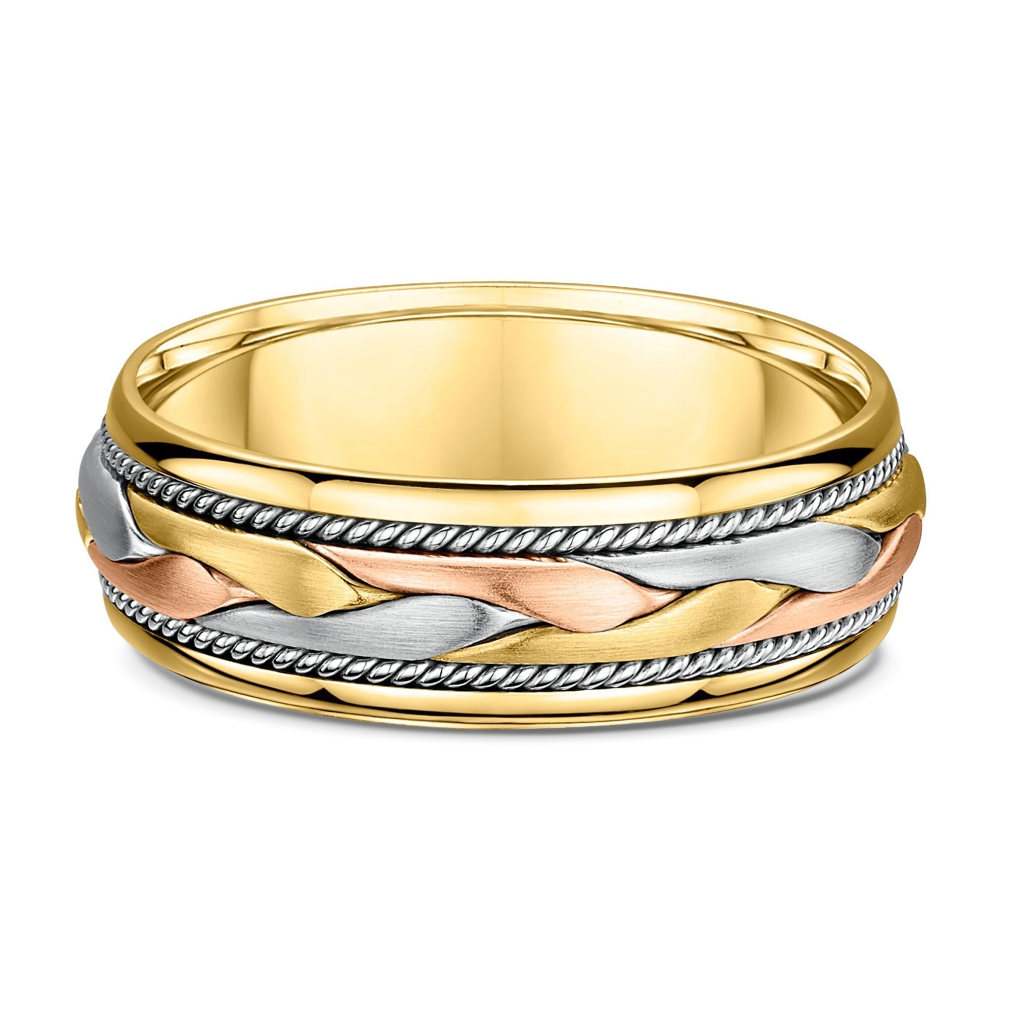 9k Three Tone White, Rose & Yellow Gold Wedding Ring